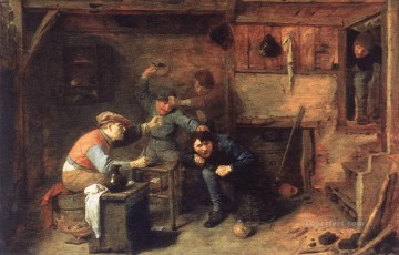  peasants Oil Painting - peasants fighting Baroque rural life Adriaen Brouwer